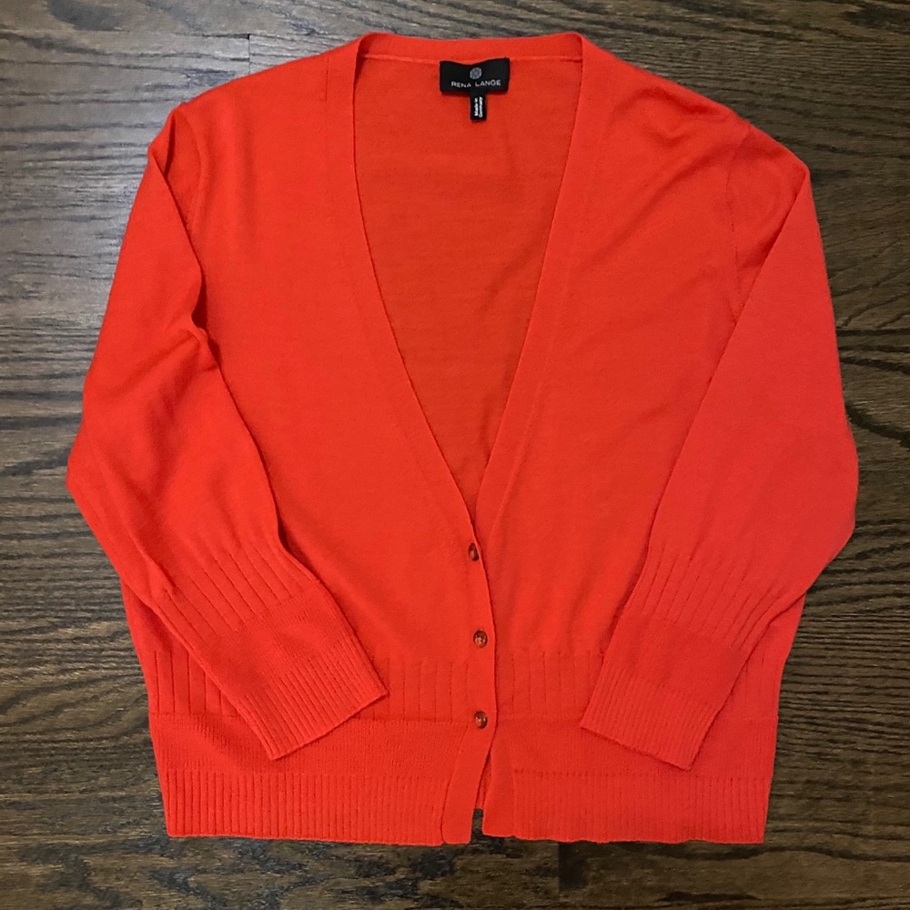 Rena Lange Bright Orange V-Neck Cardigan